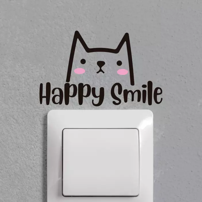 Happy Smile Cat light switch sticker - TenStickers