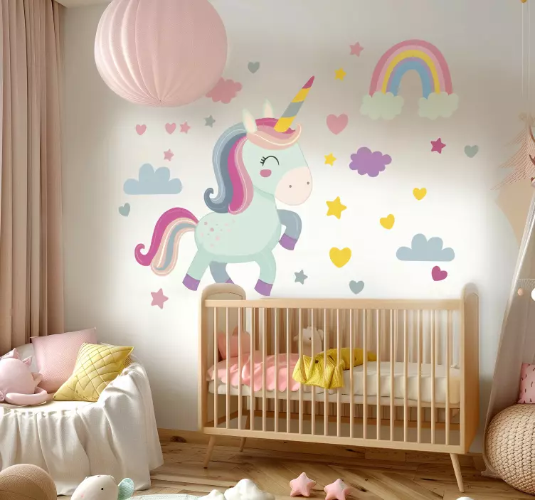 Happy unicorn wall stickers children's room - TenStickers