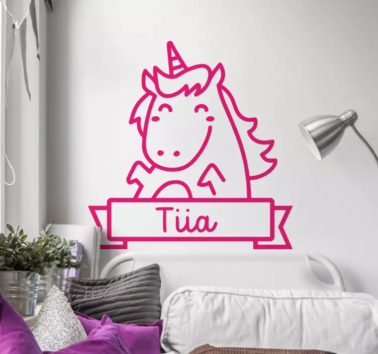 Happy unicorn with name  Personalised Sticker - TenStickers