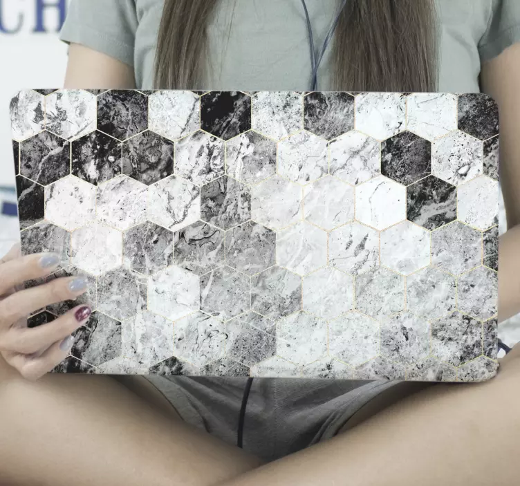 Hexagon gray marble laptop skins - TenStickers