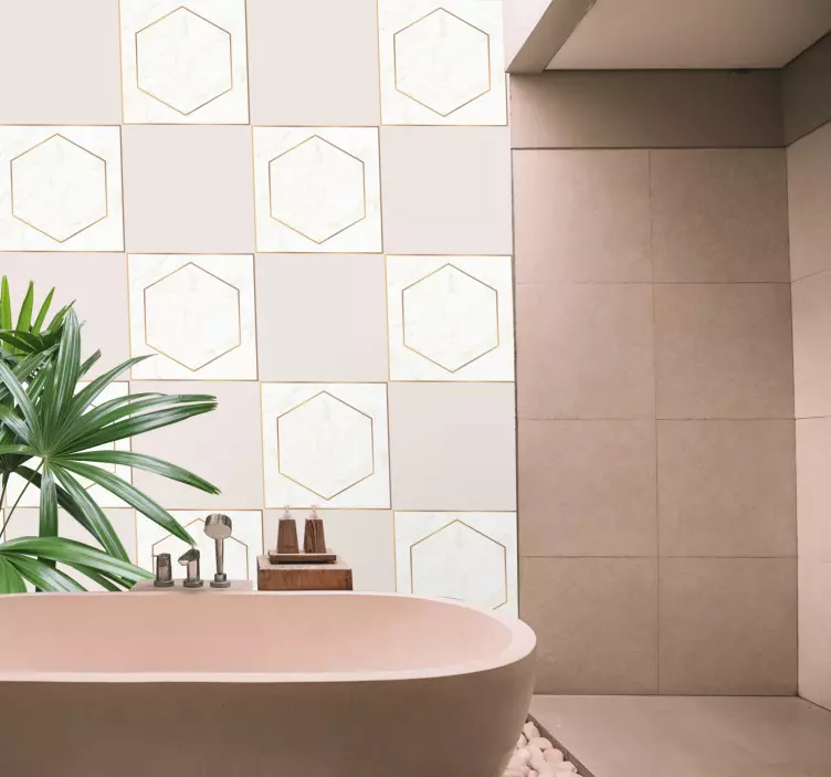 Hexagonal  pattern with marble element  decal - TenStickers
