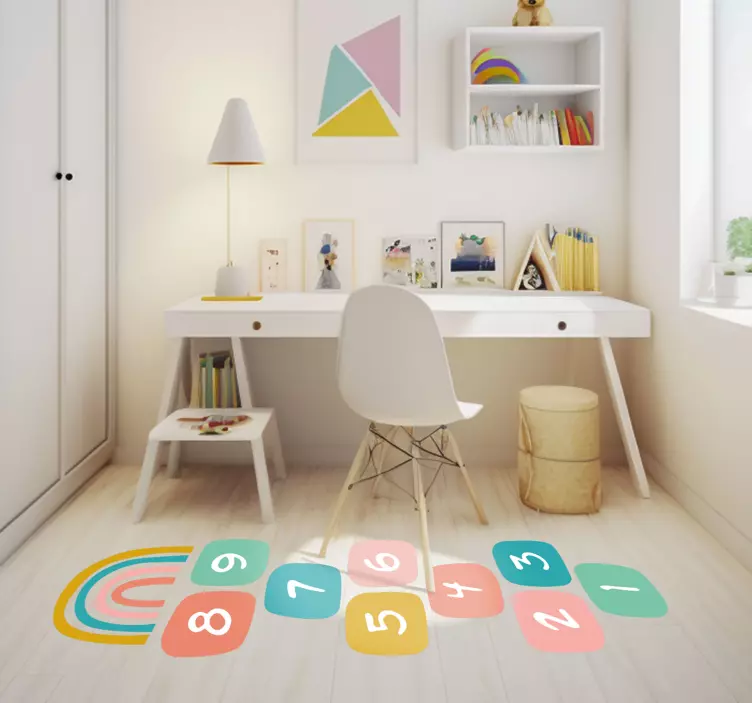 Hopscotch with a rainbow is a game where you jump from one color  - TenStickers