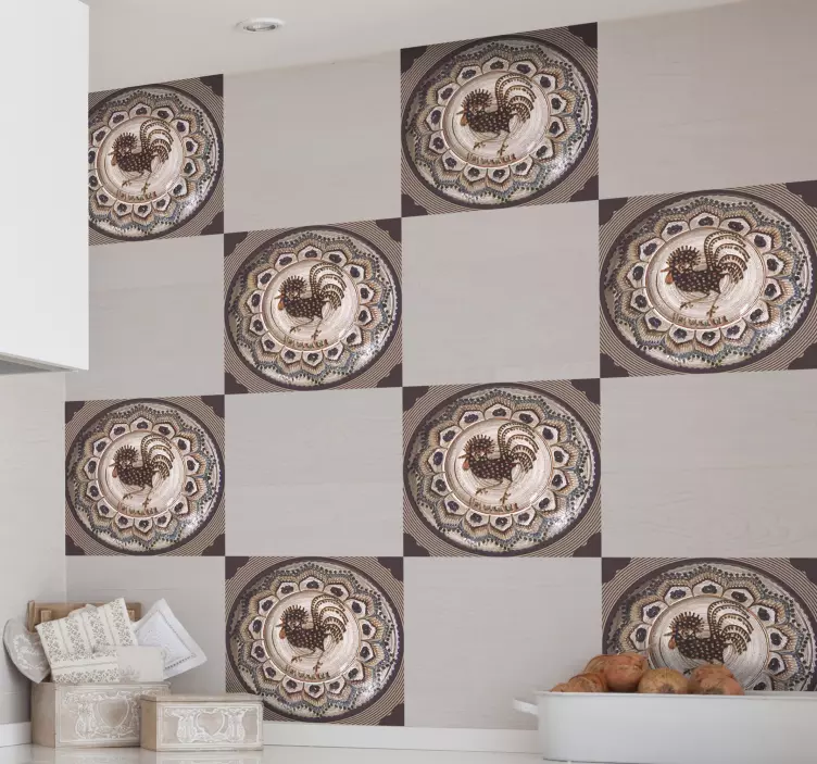 Horezu ceramic pattern kitchen tile sticker - TenStickers