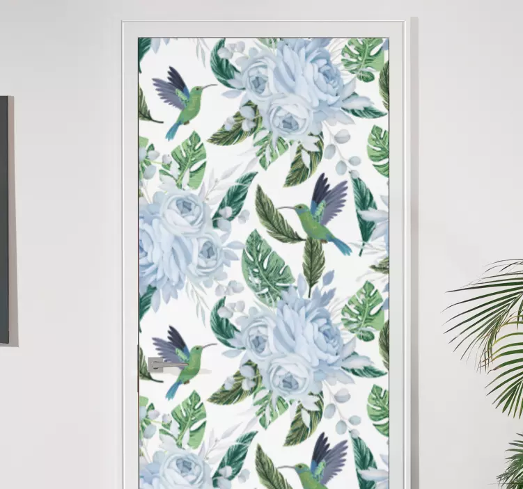 Hummingbirds and Roses door sticker - TenStickers