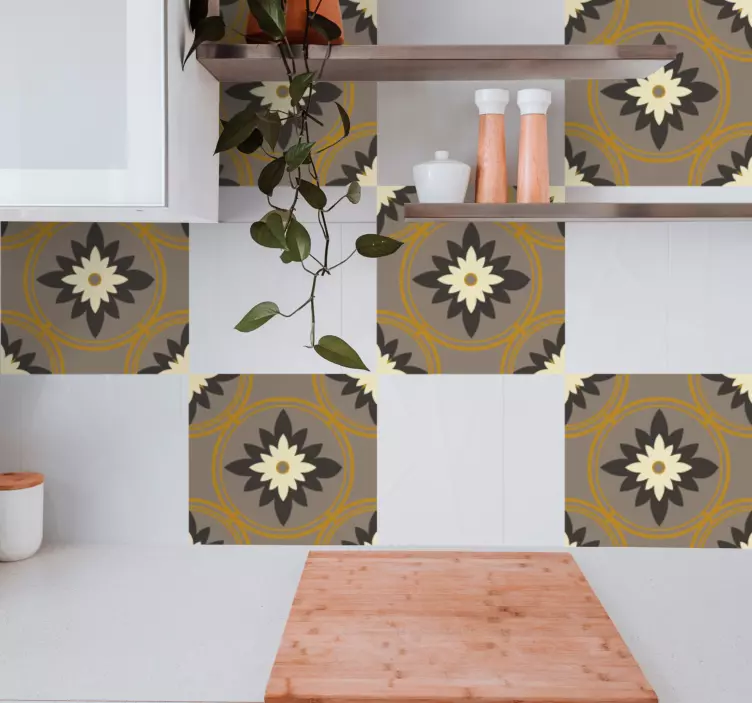 Hydraulic brown cement pattern tile sticker - TenStickers