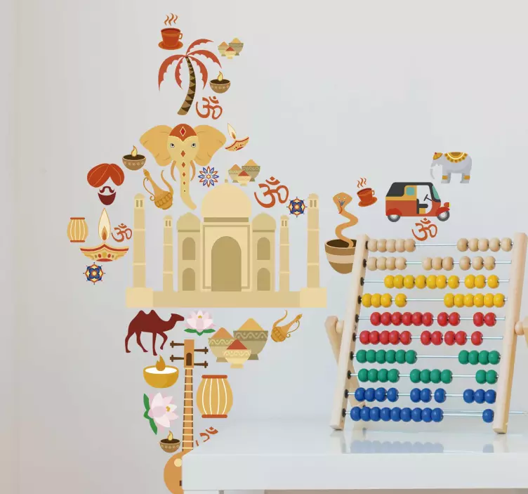 India map with symbols world map wall decal - TenStickers