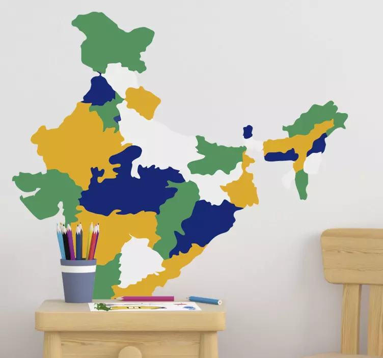 India regions map world map wall decal - TenStickers