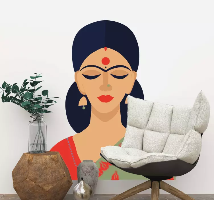 Indian woman looking down people sticker - TenStickers