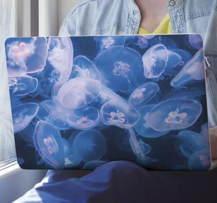 Jellyfish among laptop sticker - TenStickers