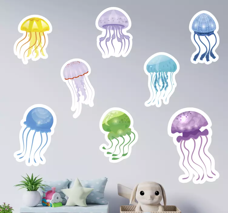 Jellyfish colours fish sticker - TenStickers