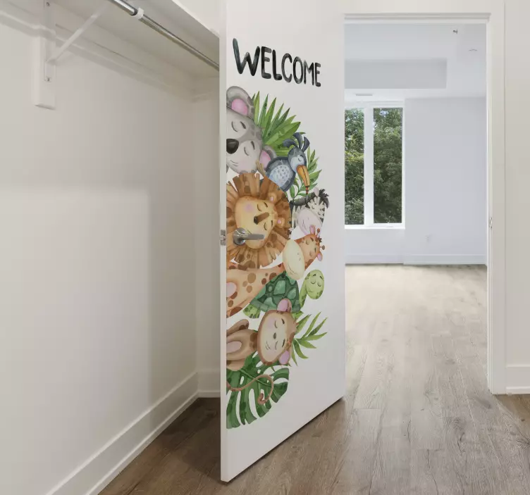 Jungle animals peeking door sticker - TenStickers