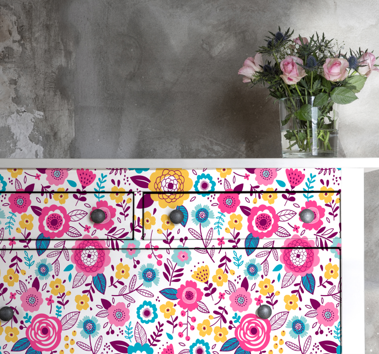 Kallax pink flowers furniture sticker - TenStickers
