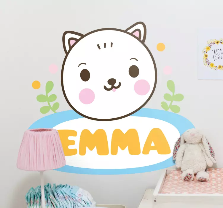 Kid's name tag label with cat children sticker - TenStickers