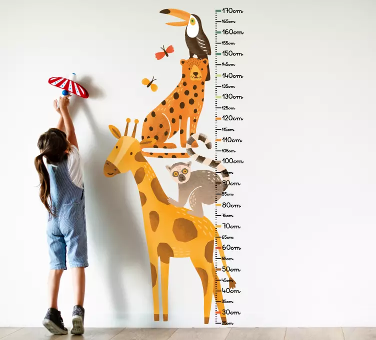 Kid's sticker height measuring animals - TenStickers