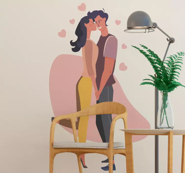 Kiss in field of hearts wedding decal - TenStickers