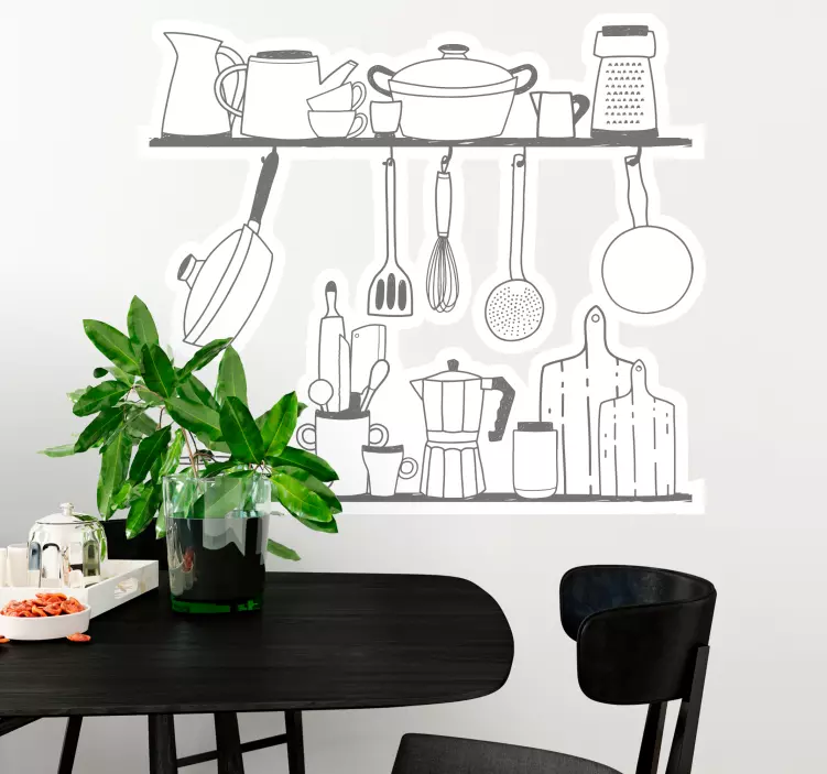 Kitchen utensils for cooking on shelves  sticker - TenStickers