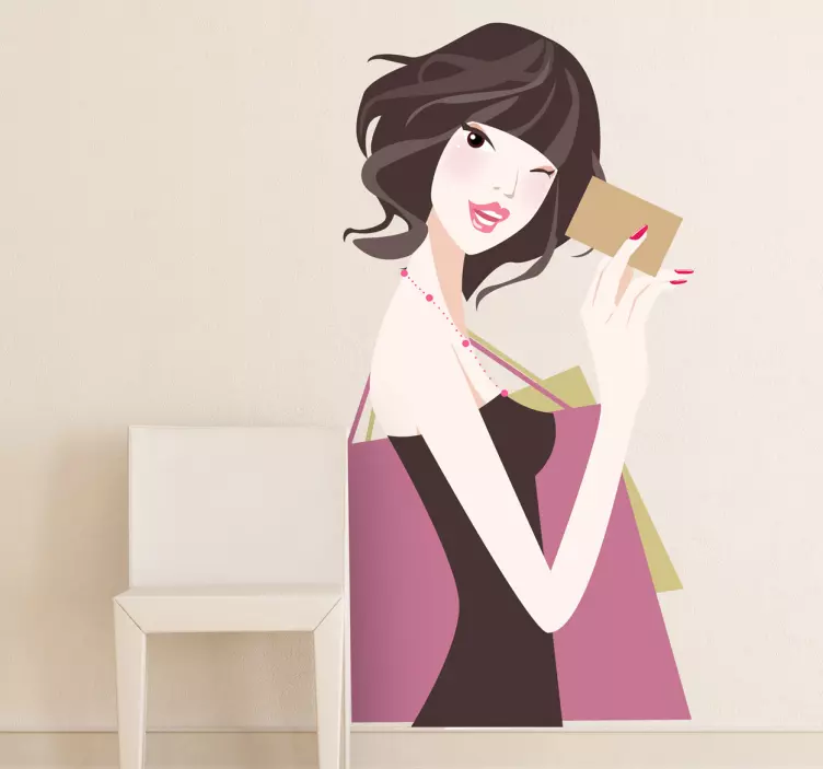 Lady Shopping with Credit Card Wall Sticker - TenStickers