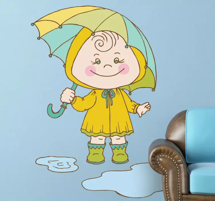 Little Girl Raining Kids Decal - TenStickers