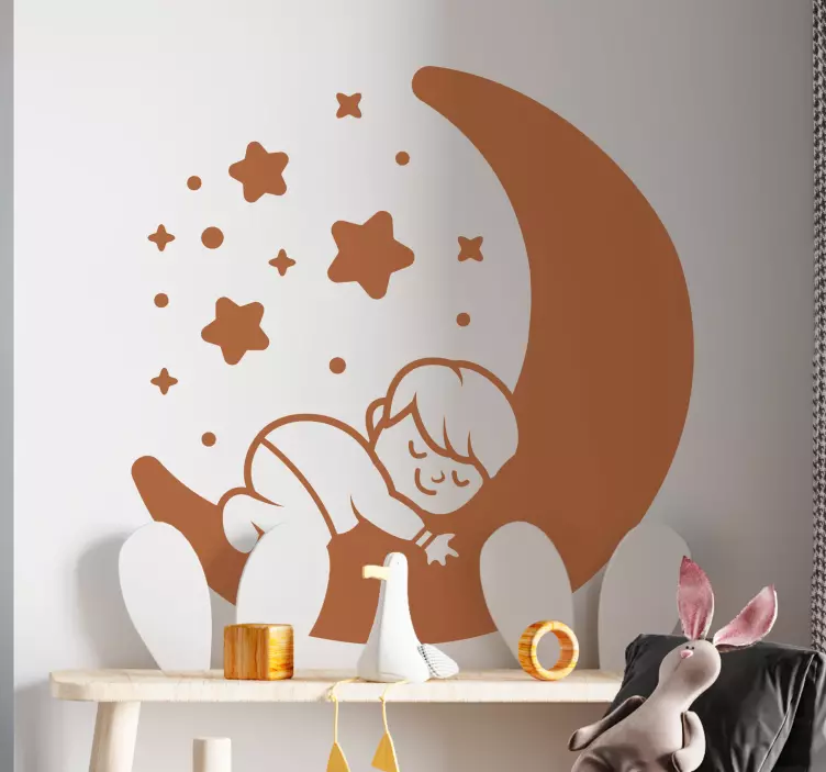 Little kid sit on moon illustration sticker - TenStickers