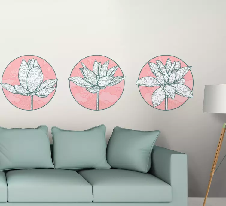 Lotus flower illustration flower wall sticker - TenStickers