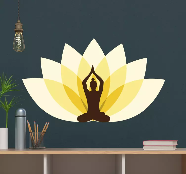 Lotus flower with woman practicing yoga sticker - TenStickers