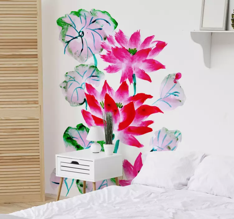 Lotus growing and colourful flower wall sticker - TenStickers