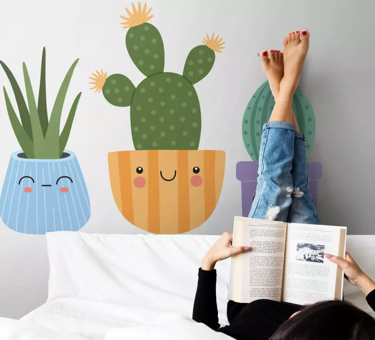 Lovely cactus faces children wall sticker - TenStickers