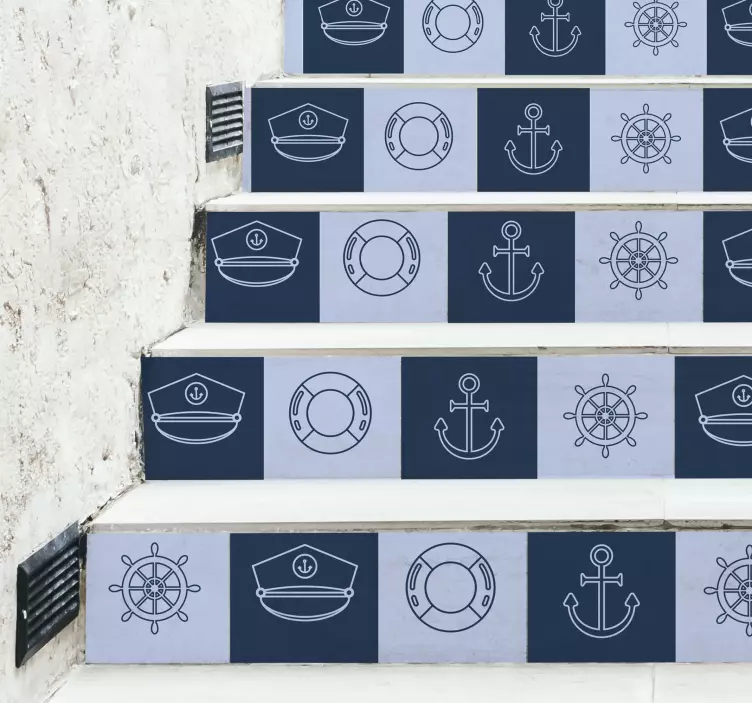 Marine symbols tiles stairs sticker - TenStickers