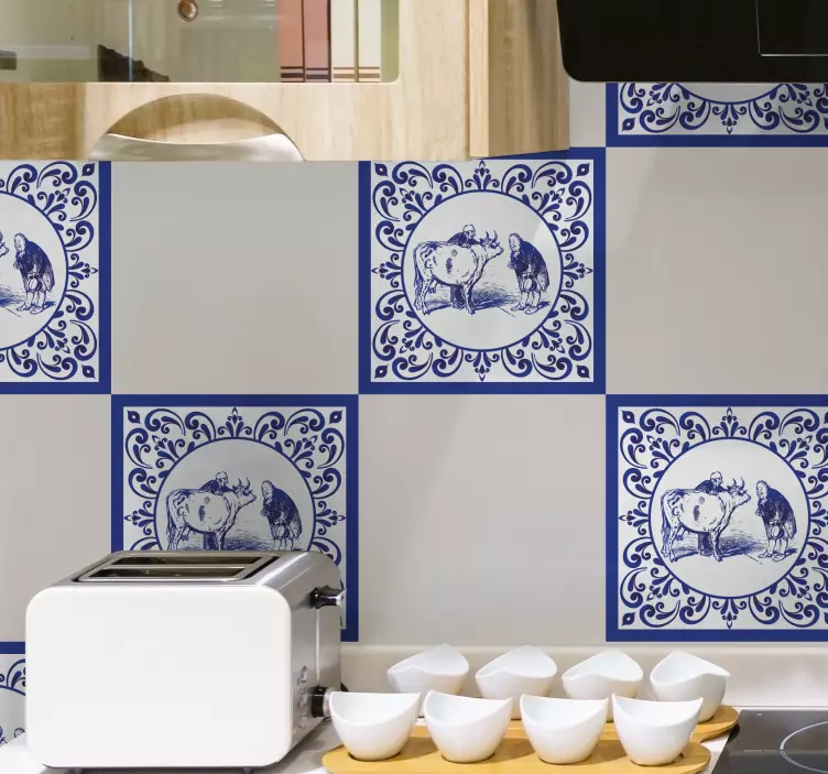 Men and cow  tile vinyl sticker - TenStickers