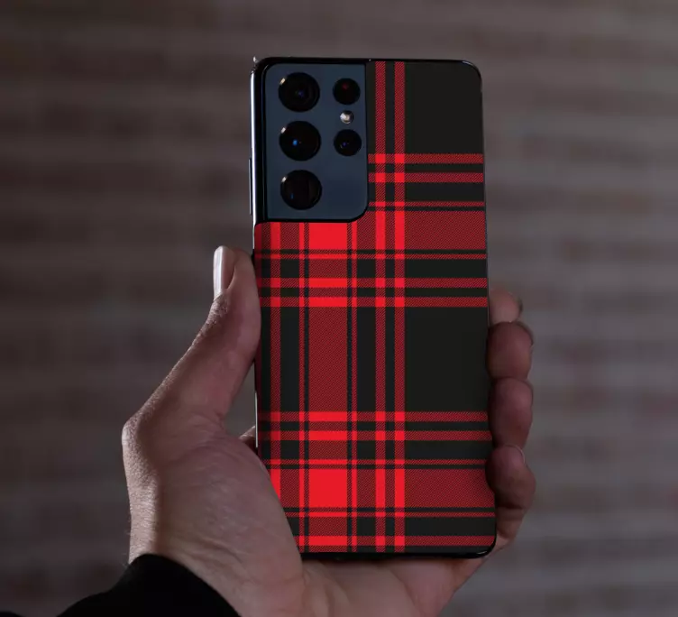 Menzies tartan black red check  samsung sticker - TenStickers