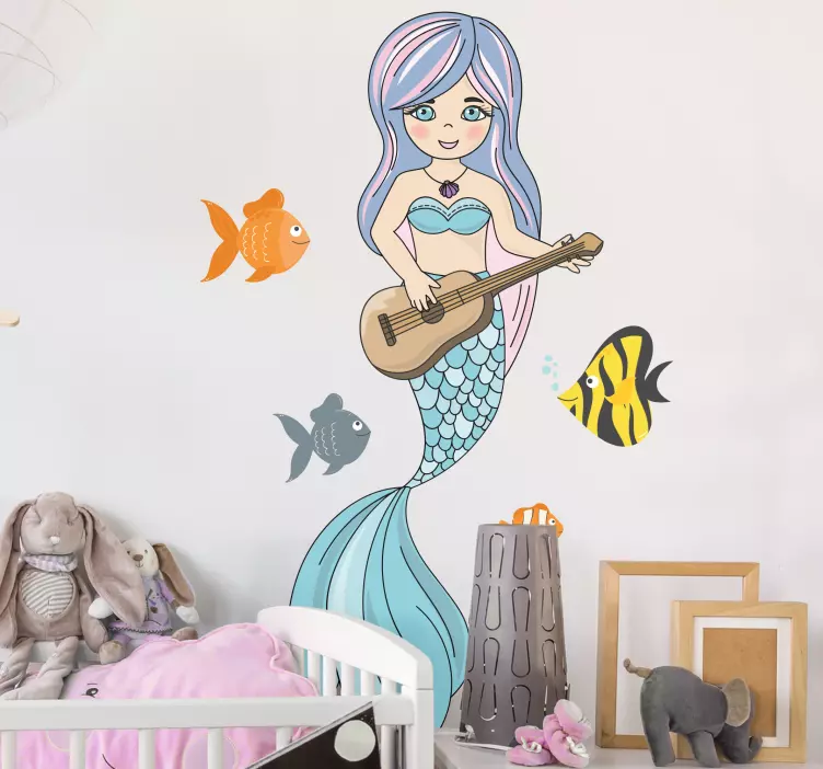 Mermaid playing guitar sticker illustration - TenStickers