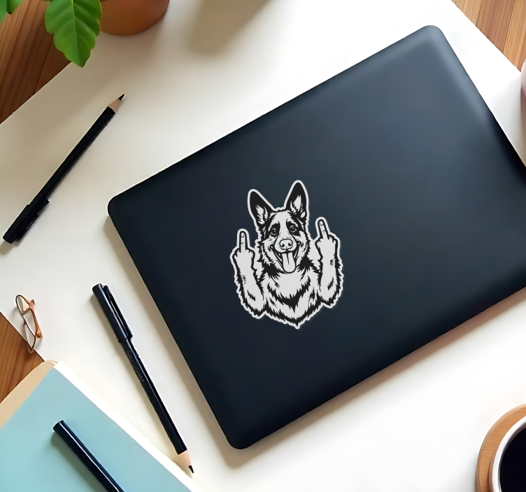 Middle finger dog Laptop sticker - TenStickers