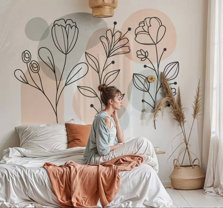 Minimalist flowers wall sticker for bedroom - TenStickers