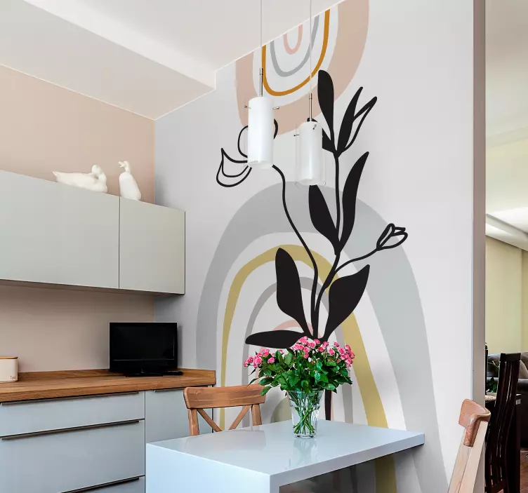 Minimalist leaves in vase furniture sticker - TenStickers