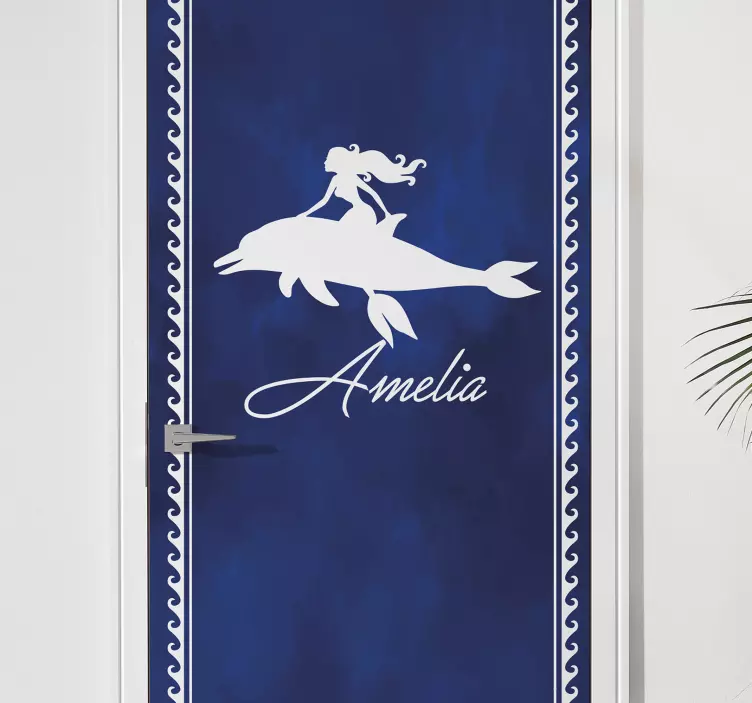 Monocolor mermaid with dolphin door sticker - TenStickers