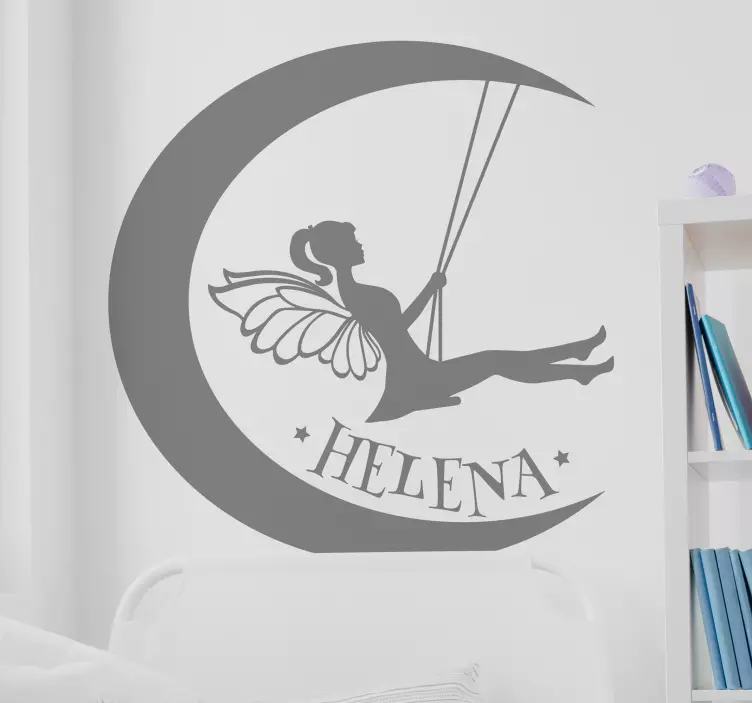 Customised name moon swing with fairy wall sticker - TenStickers