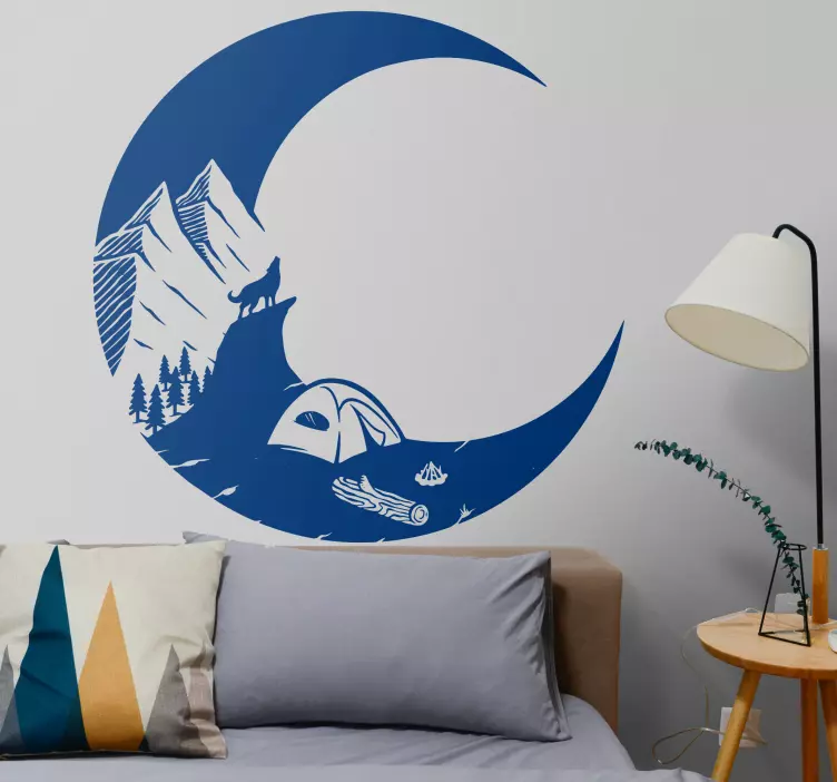 Moon with camping tents and mountains sticker - TenStickers