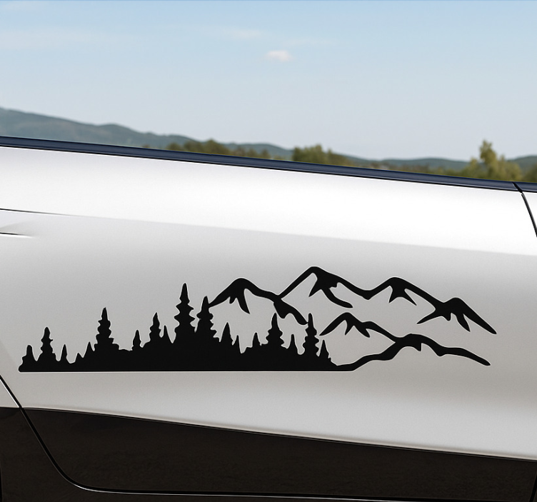 Car sticker monochrome mountain forest - TenStickers