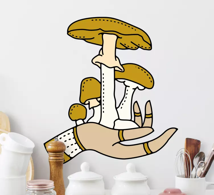 Mushroom with hand geometric monoline sticker - TenStickers