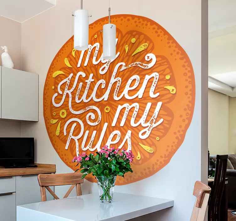 My kitchen my rules orange home text sticker - TenStickers