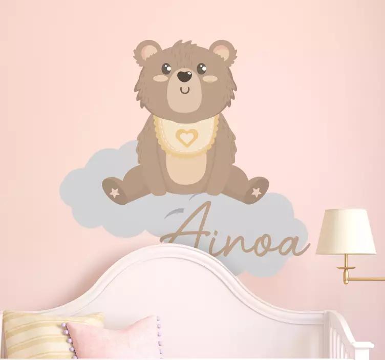 Name bear and clouds wild animal decal - TenStickers