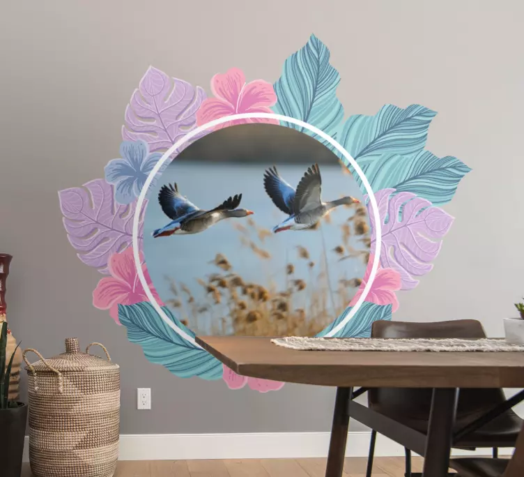 neon purple blue floral photo frame decal - TenStickers