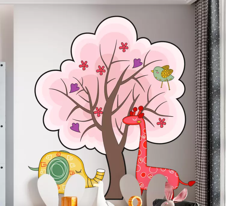Nordic animals around spring tree sticker - TenStickers