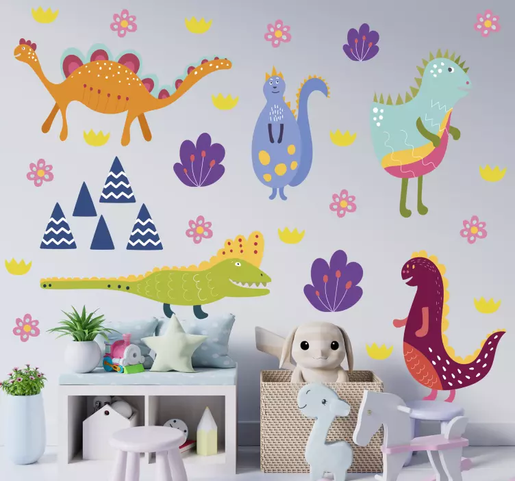 Nordic dinosaur hand painted set sticker - TenStickers