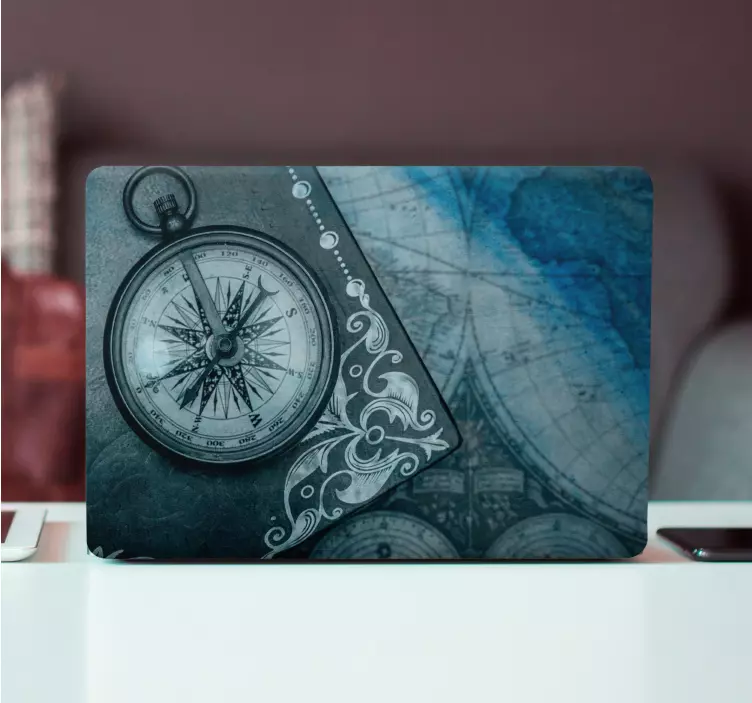 Old compass on blue laptop skins - TenStickers