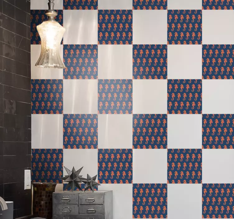 Orange sea horse tile sticker - TenStickers