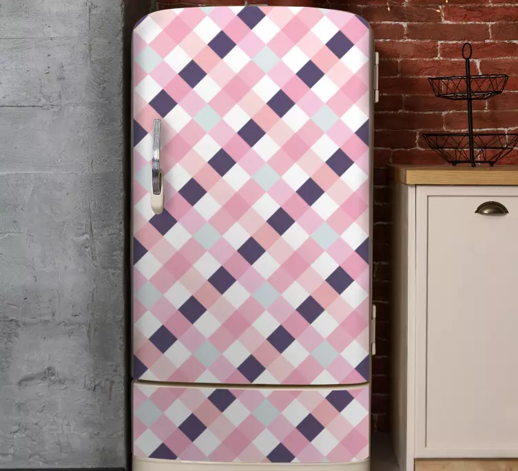 Overhead view of checked fabric fridge decal - TenStickers