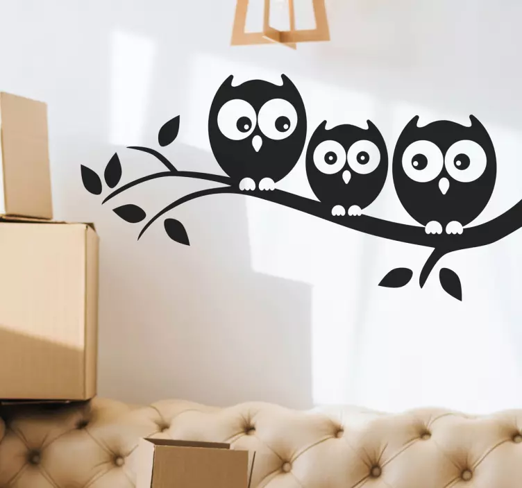 Owls on the branch bird wall sticker - TenStickers