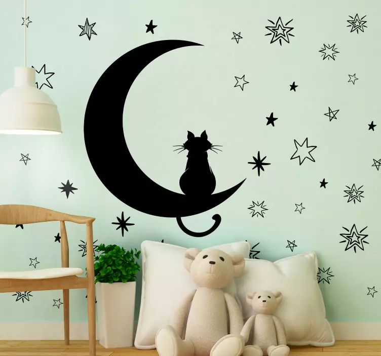 Pack of 35 stars with cats on moon cat sticker - TenStickers