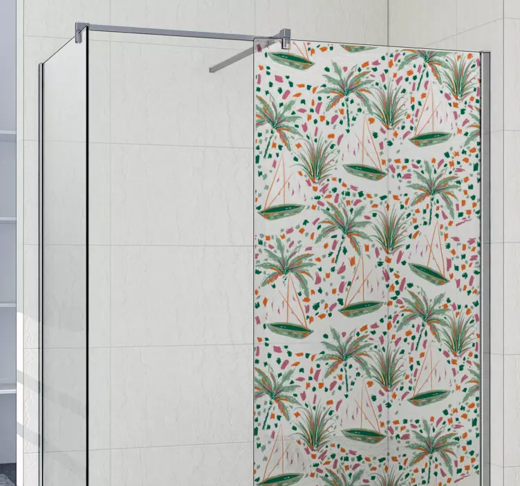 Palm Tree Pattern shower screen sticker - TenStickers
